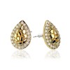 PAIR OF 18K GOLD PLATED MULTI CZ GEMS TEAR DROP INGOT CENTERED NUGGET EARRINGS